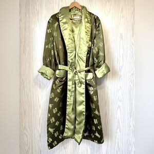 Double Dragon Green Rayon Smoke Jacket Robe Size L EUC